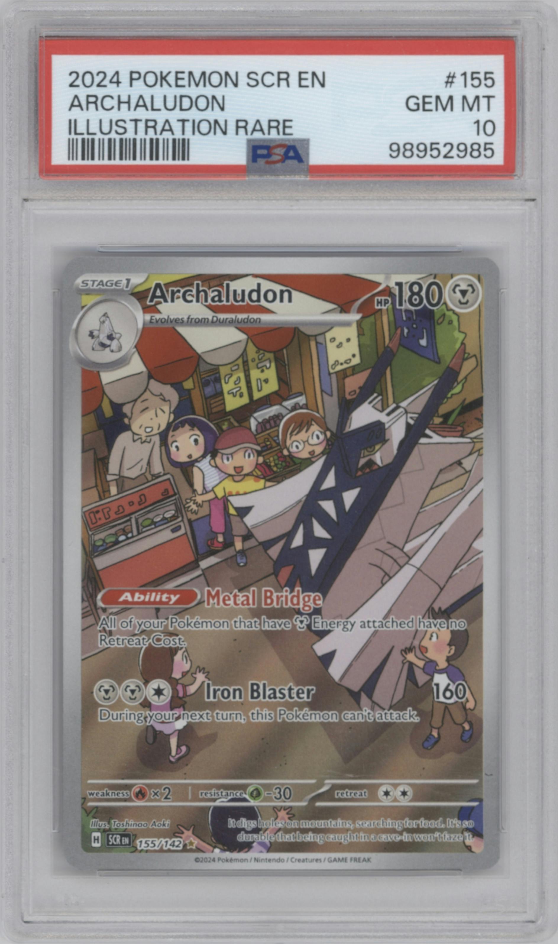 Archaludon from the 2024 Pokemon SV set graded by PSA and given an overall grade of 10.