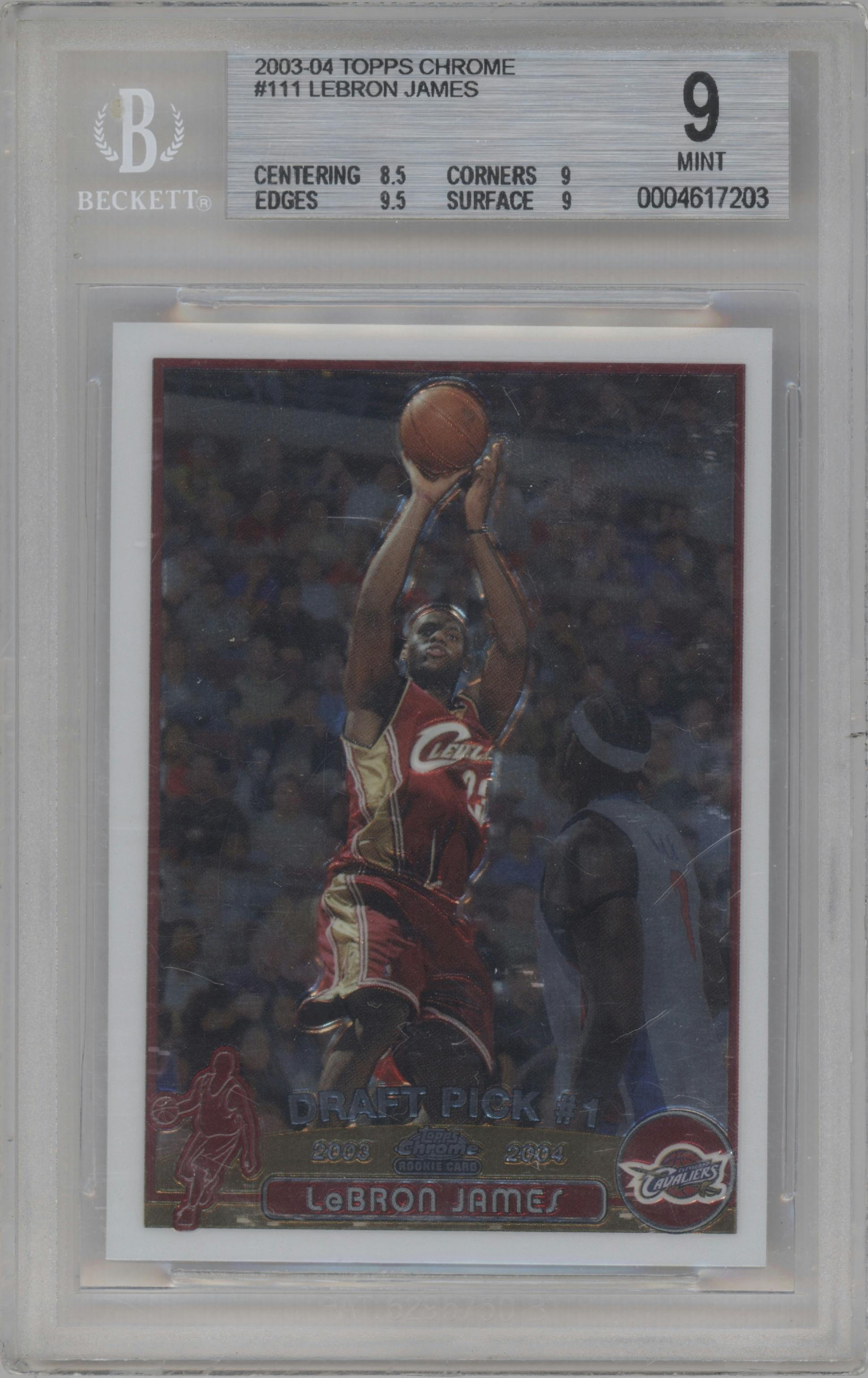 LeBron James from the 2003-04 Topps Chrome set graded by Beckett and given an overall grade of 9.