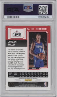 Jordan Miller from the 2023-24 Panini Contenders set featuring a Cracked Ice parallel graded by PSA and given an overall grade of 9.