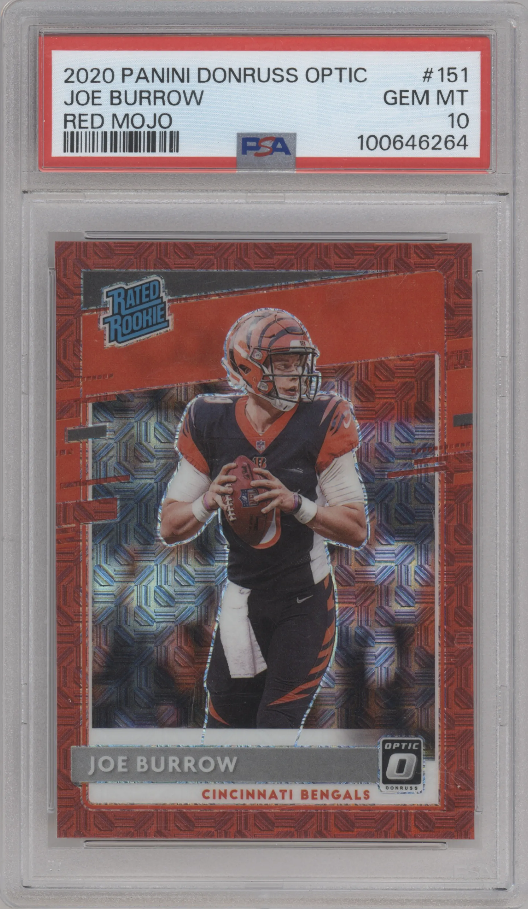 2020 Panini Donruss Optic Rated Rookie Joe Burrow Red Mojo #151 PSA 10