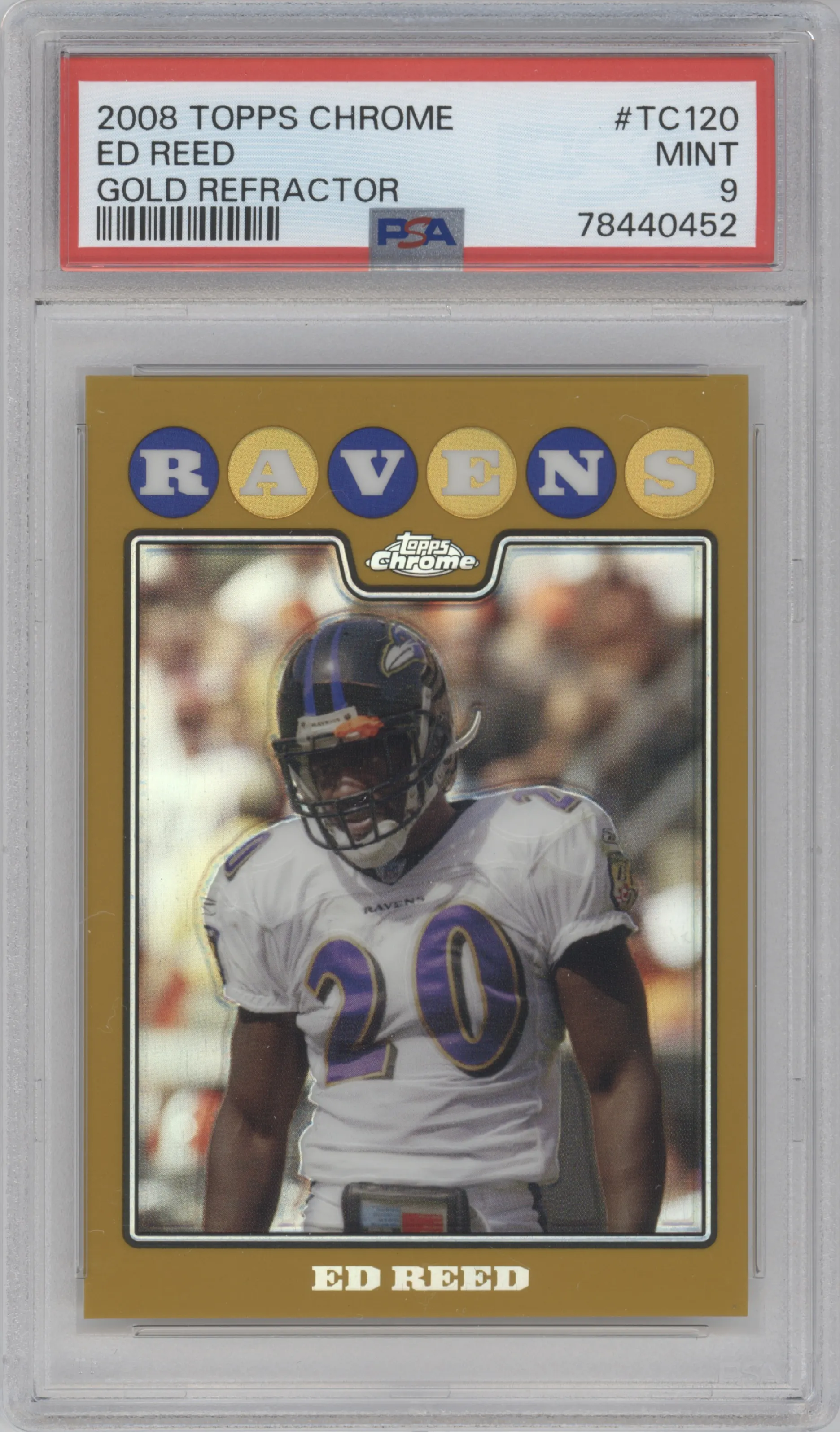 2008 Topps Chrome Ed Reed Gold Refractor PSA 9