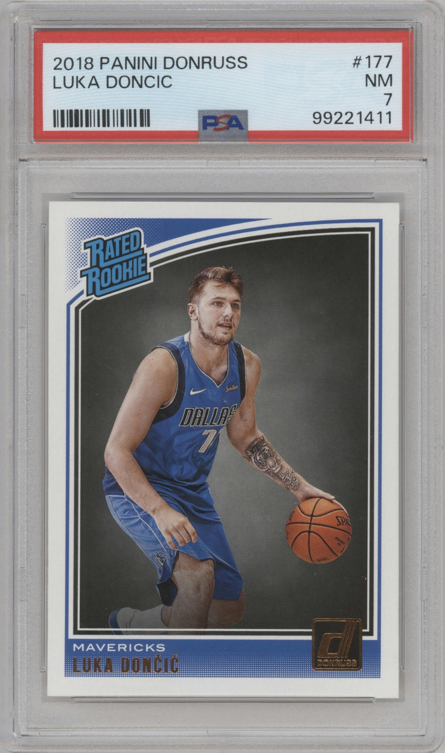 Luka Doncic from the 2018-19 Panini Donruss  set graded by PSA and given an overall grade of 7.