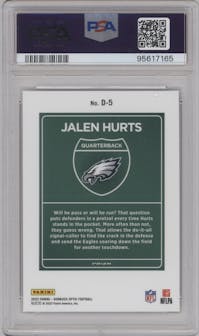 Jalen Hurts from the 2023 Donruss Optic set graded by PSA and given an overall grade of 10.