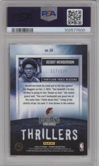 Scoot Henderson from the 2023-24 Panini Phoenix set featuring a Red parallel graded by PSA and given an overall grade of 7.