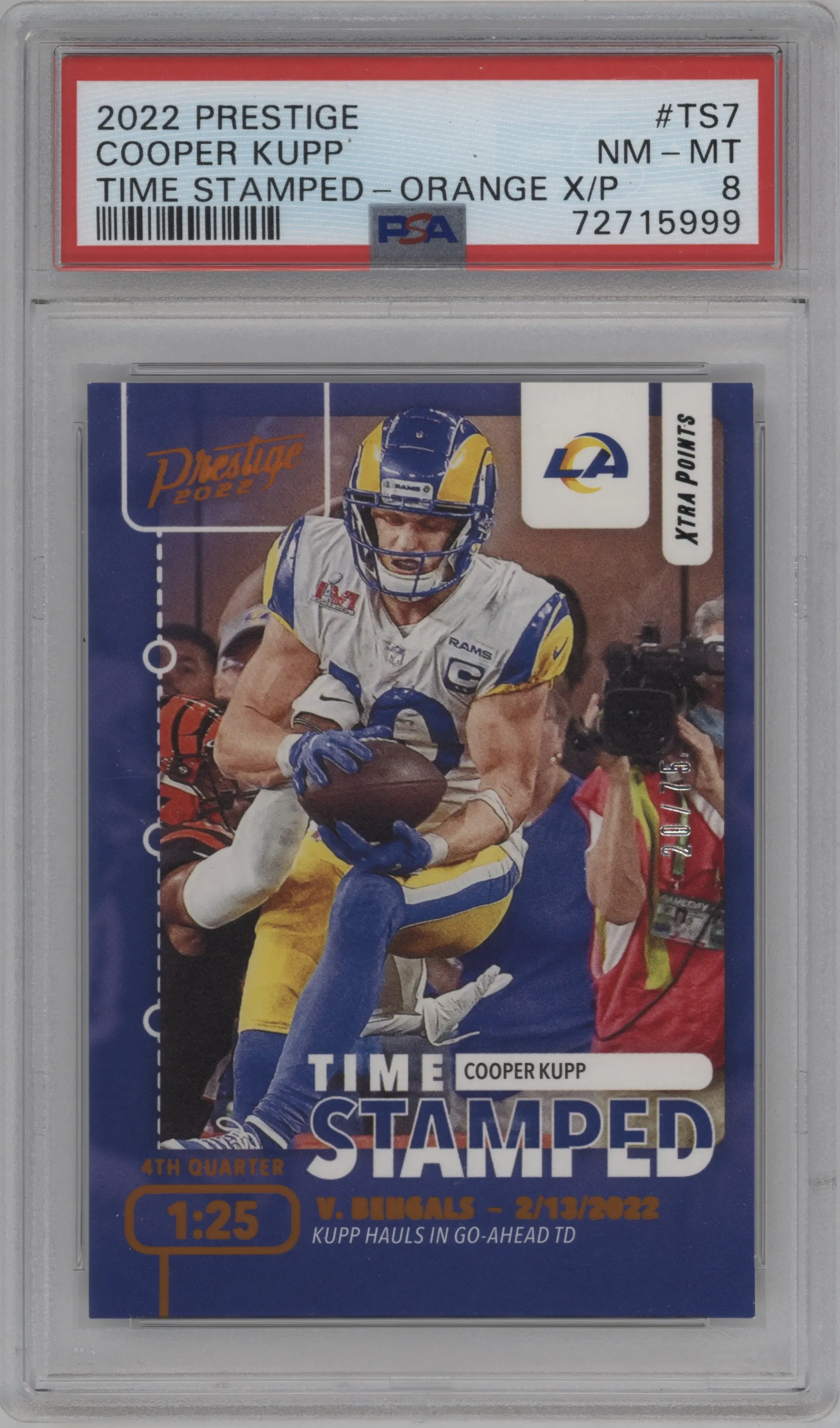 2022 Panini Prestige Time Stamped Cooper Kupp Xtra Points Orange PSA 8