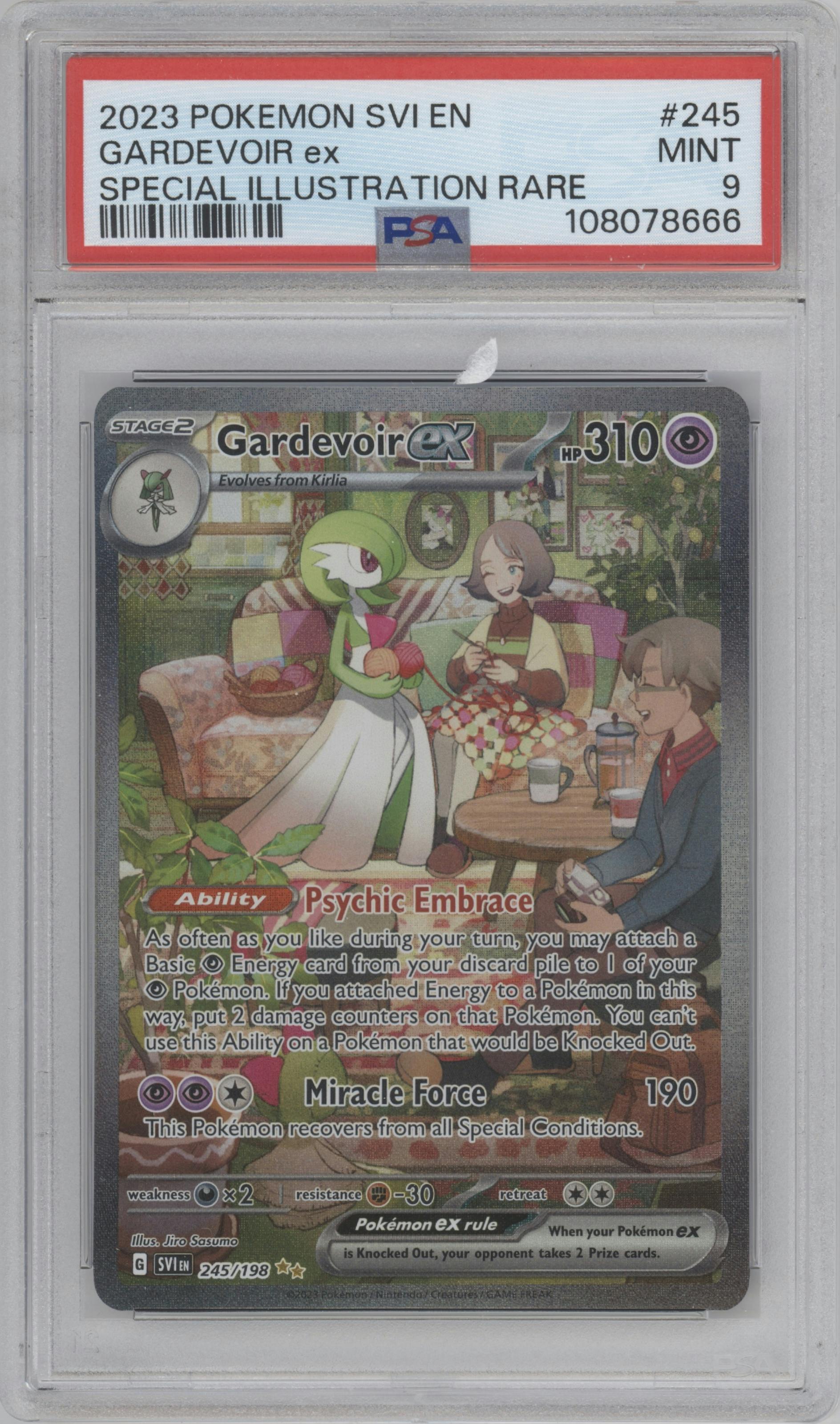 Gardevoir ex from the 2023 Pokemon SV set graded by PSA and given an overall grade of 9.