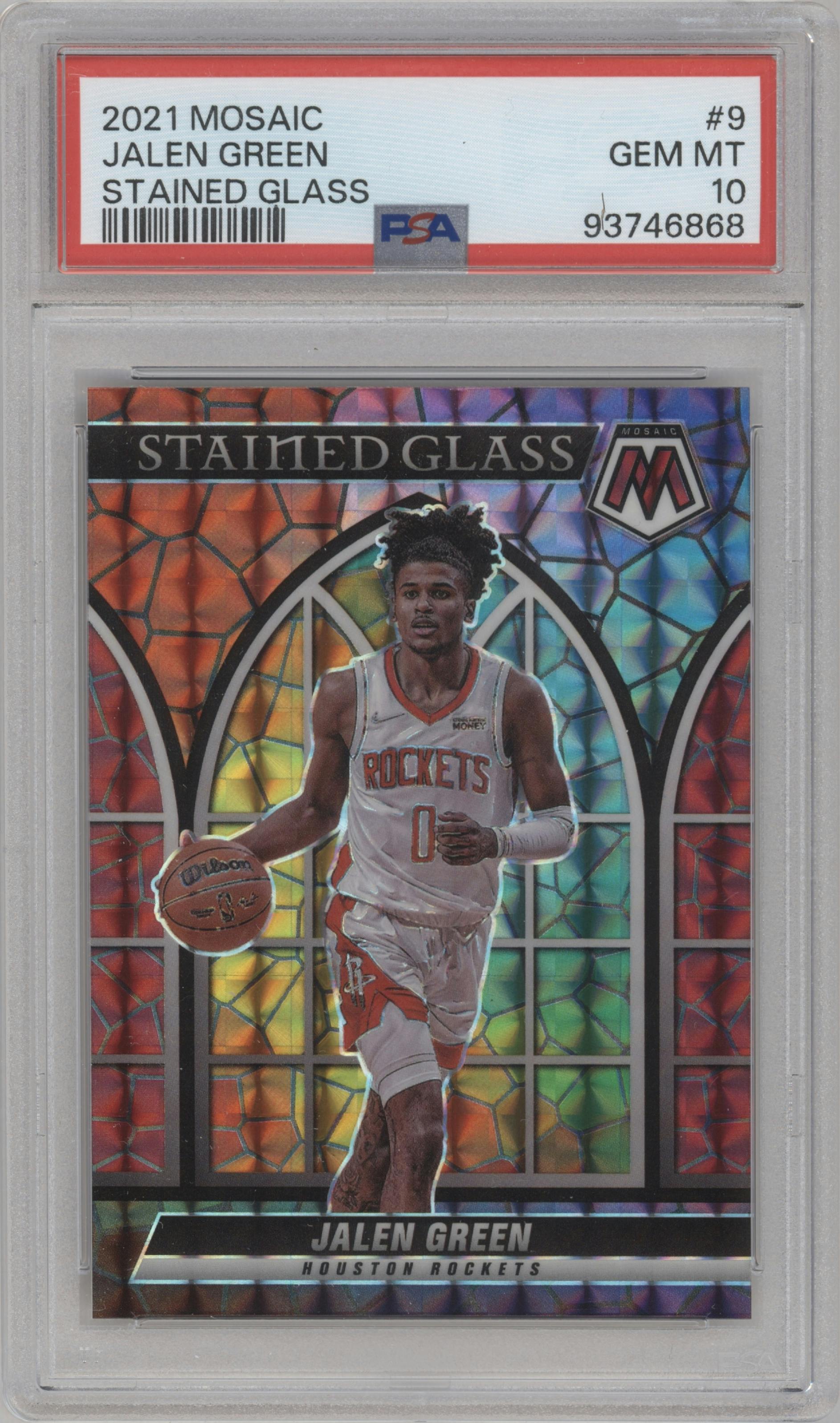 Jalen Green from the 2021-22 Panini Mosaic  set graded by PSA and given an overall grade of 10.