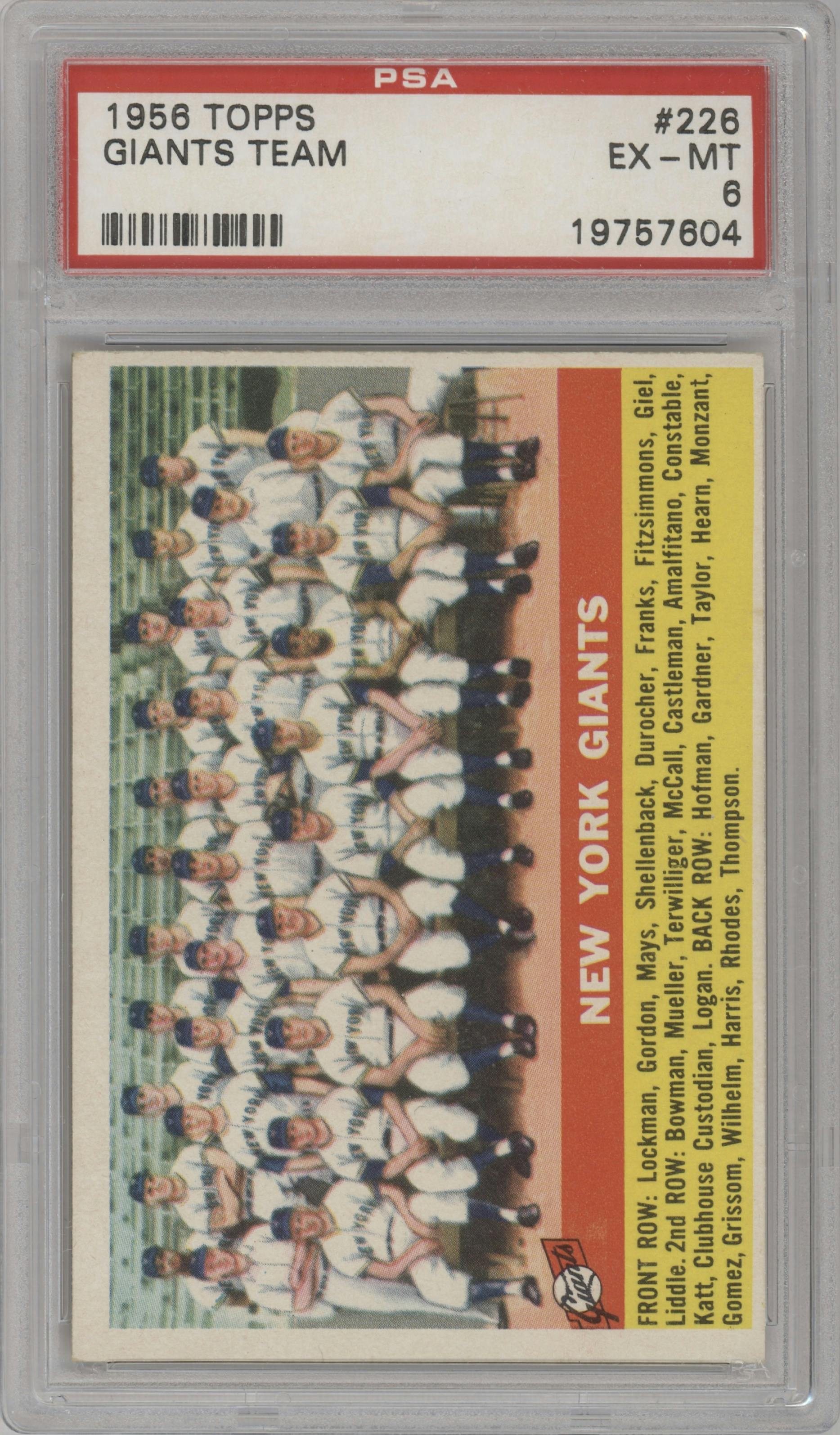 New York Giants  from the 1956 Topps set graded by PSA and given an overall grade of 6.