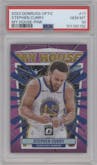 Stephen Curry from the 2023-24 Donruss Optic set featuring a Pink parallel graded by PSA and given an overall grade of 10.