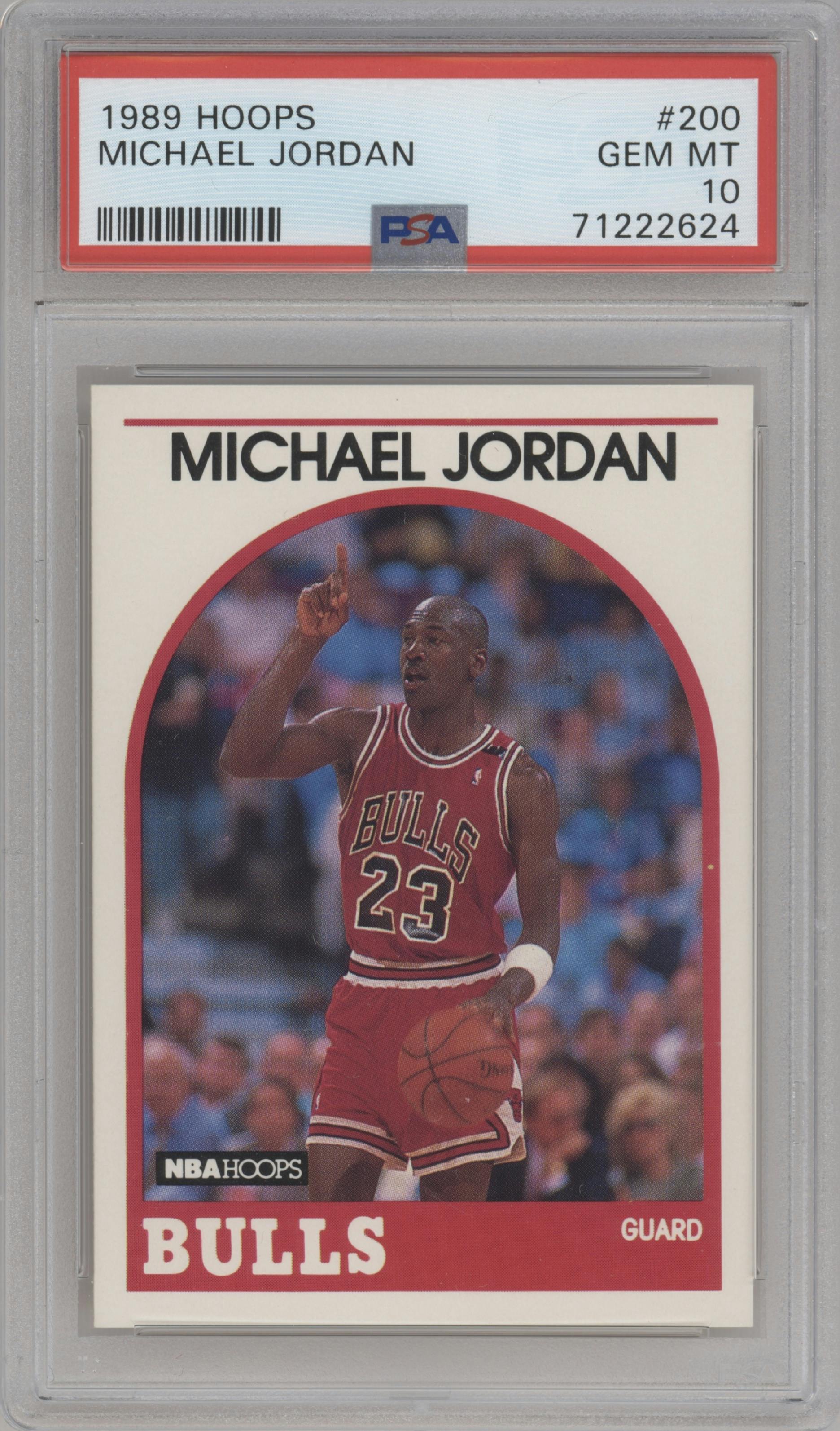Michael Jordan  from the 1989-90 NBA Hoops  set graded by PSA and given an overall grade of 10.