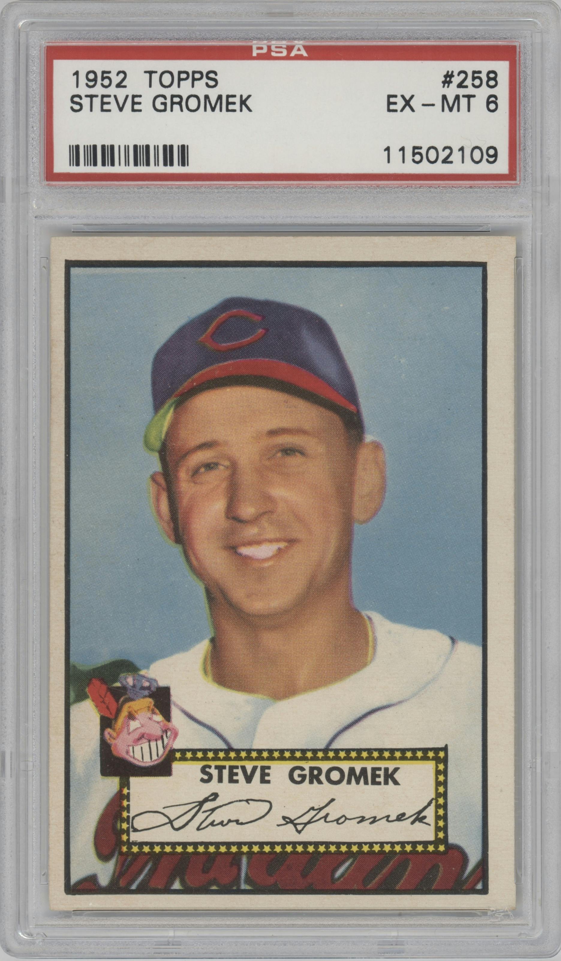 Steve Gromek from the 1952 Topps set graded by PSA and given an overall grade of 6.