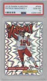 Patrick Mahomes II from the 2018 Panini Kaboom Rewards Multi-Sport set graded by PSA and given an overall grade of 10.
