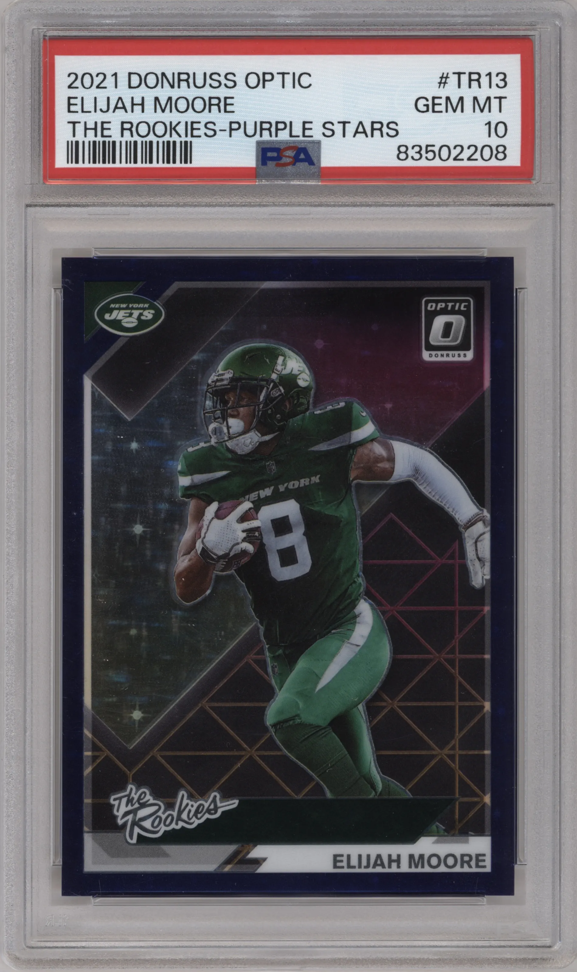 2021 Panini Donruss Optic The Rookies Elijah Moore Purple Stars PSA 10