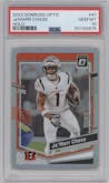 Ja'Marr Chase from the 2023 Donruss Optic set featuring a Holo parallel graded by PSA and given an overall grade of 10.