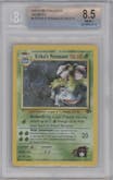 Erika's Venusaur from the 2000 Pokemon GH set graded by Beckett and given an overall grade of 8.5.