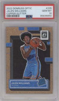 Jalen Williams from the 2022-23 Panini Donruss Optic  set featuring a Copper Glitter  parallel graded by PSA and given an overall grade of 10.
