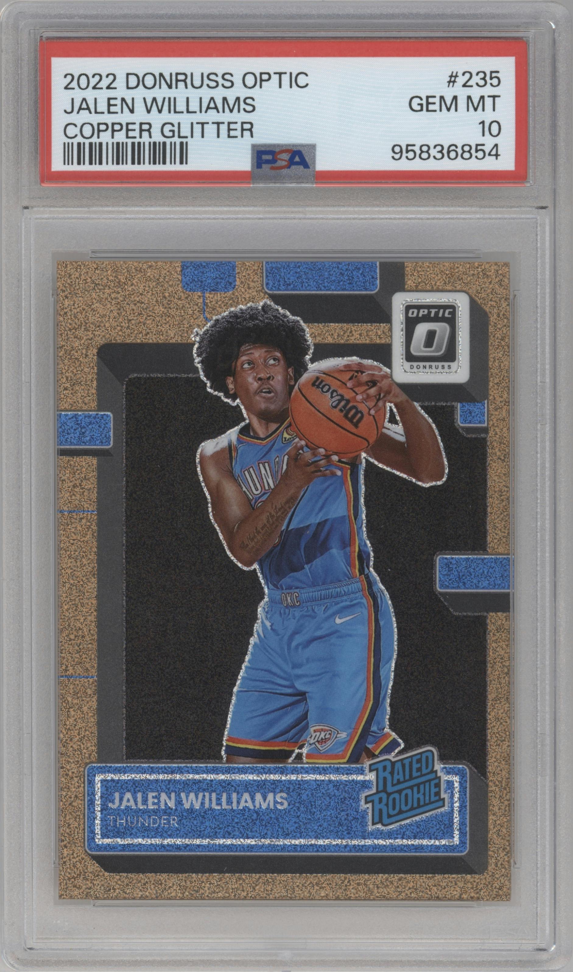 Jalen Williams from the 2022-23 Panini Donruss Optic  set featuring a Copper Glitter  parallel graded by PSA and given an overall grade of 10.