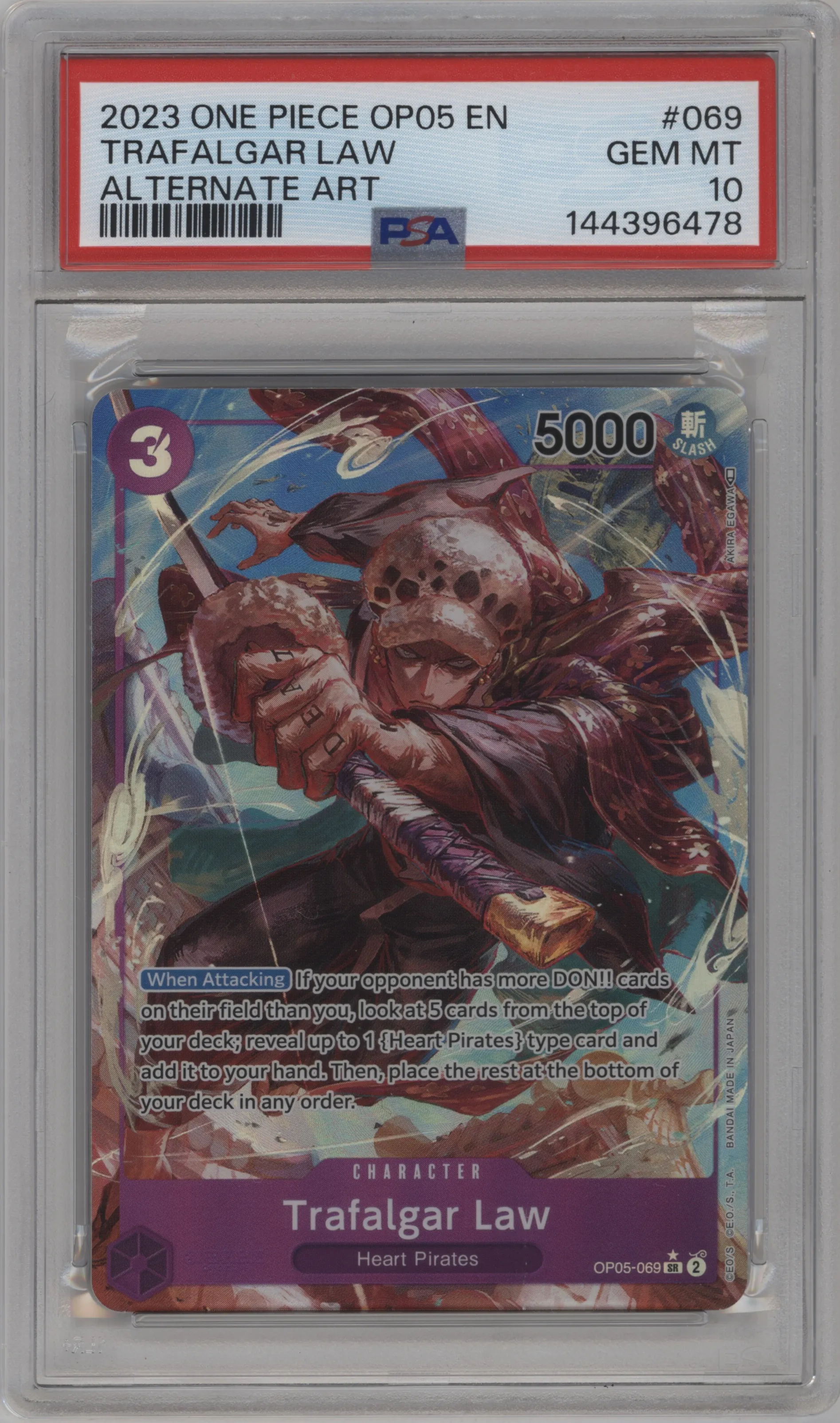 2023 One Piece Awakening of the New Era Trafalgar Law Alternate Art PSA 10