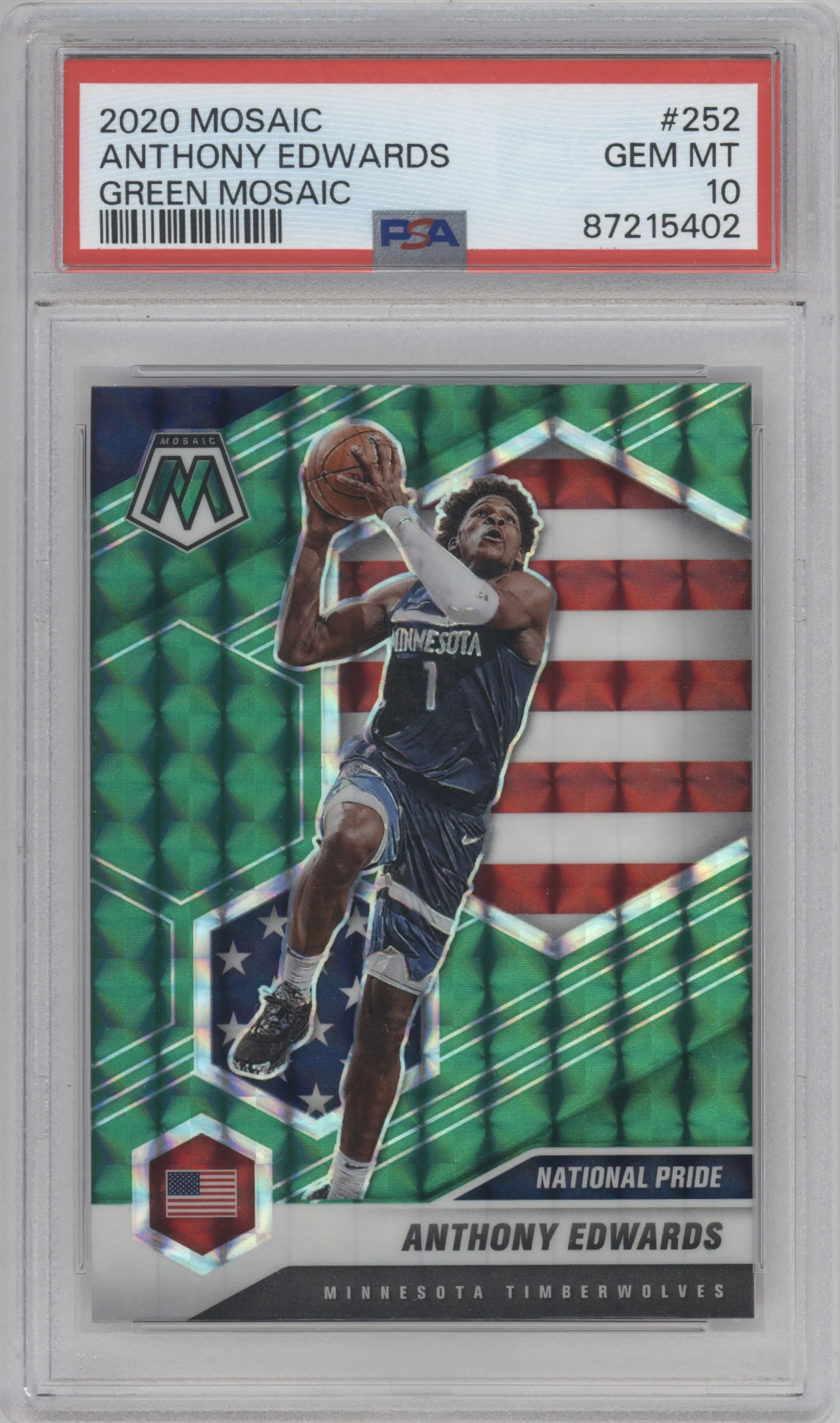 2020 Panini Mosaic Anthony Edwards Green Mosaic #252 PSA 10