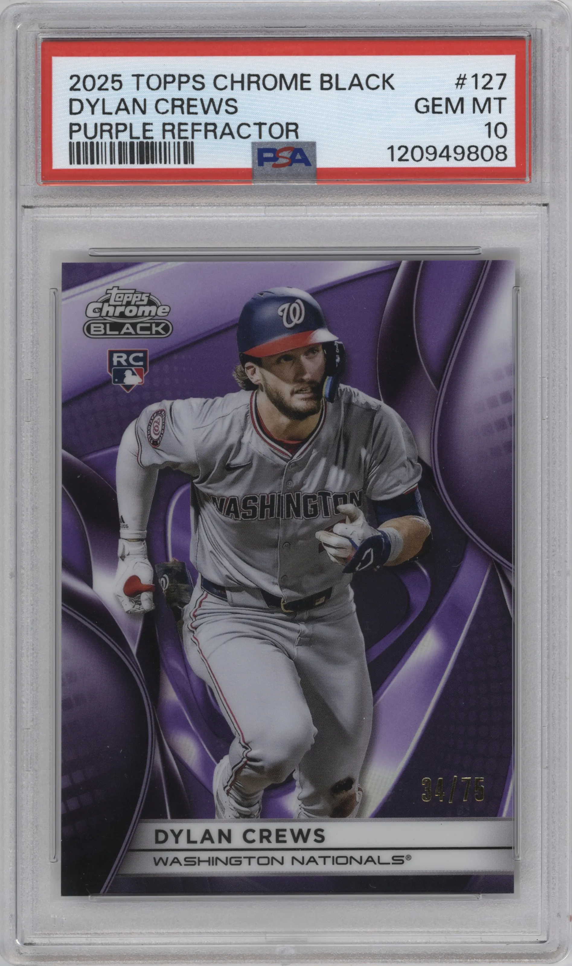 2025 Topps Chrome Black Dylan Crews Purple Refractor PSA 10