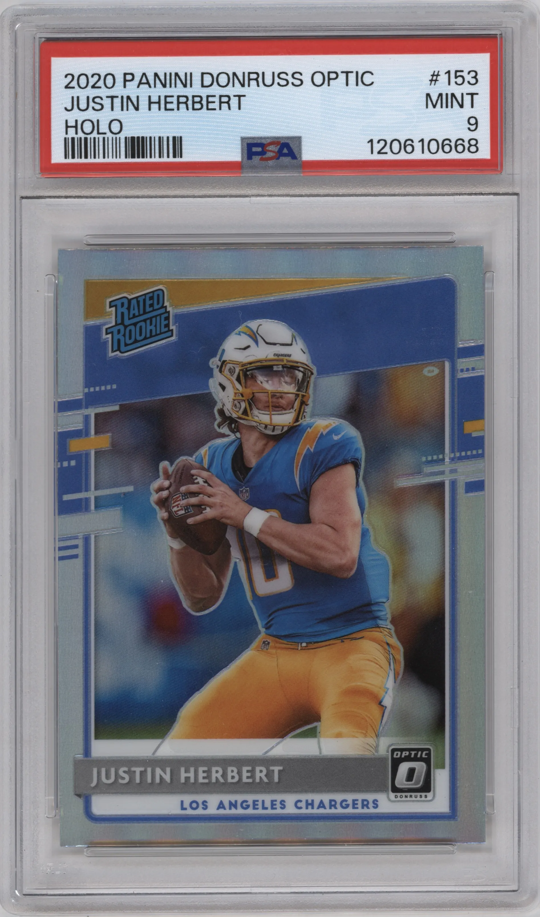 2020 Panini Donruss Optic Rated Rookie Justin Herbert Holo #153 PSA 9