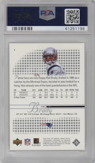 Tom Brady from the 2002 Upper Deck SP Authentic  set graded by PSA and given an overall grade of 10.