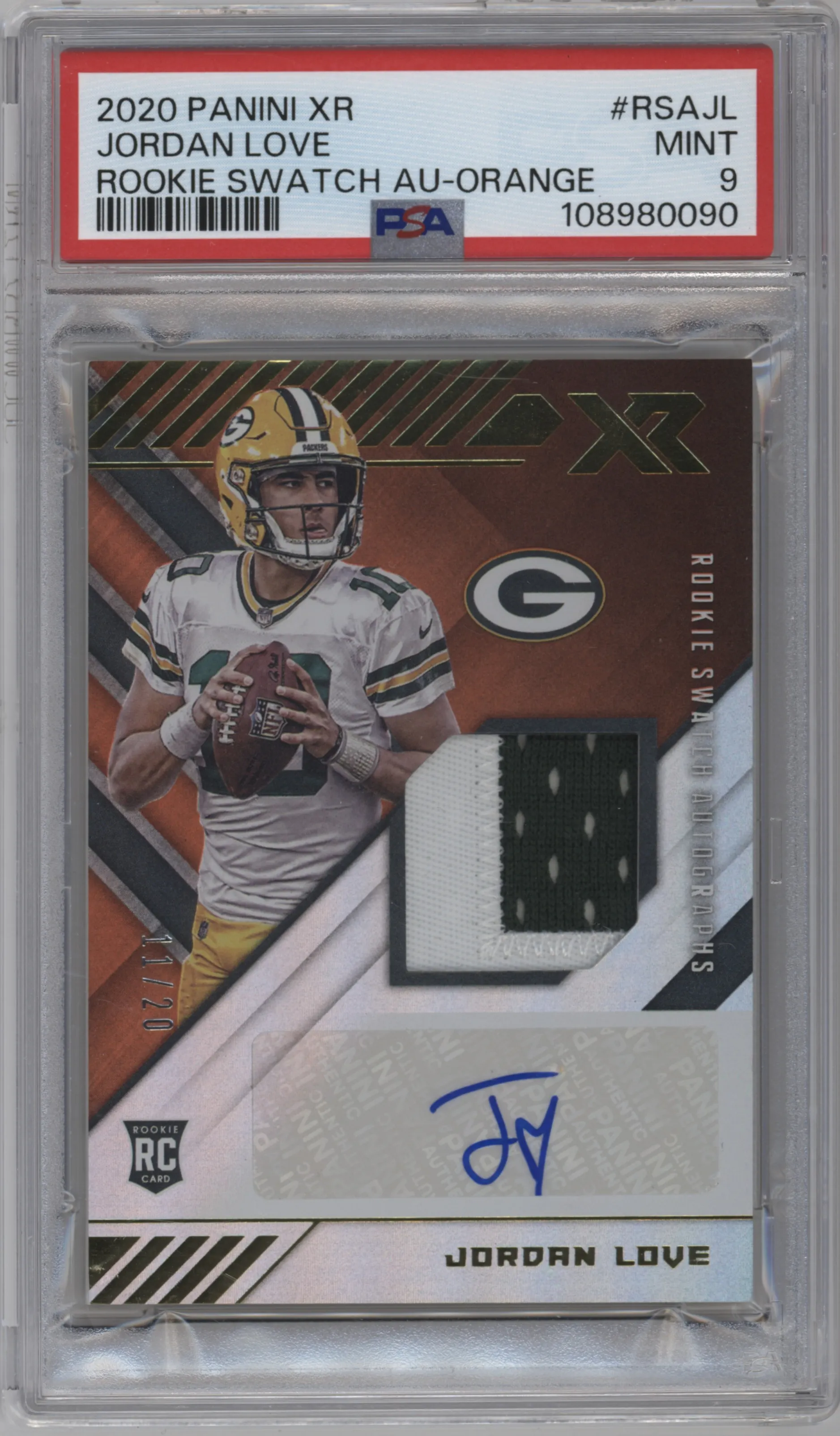 2020 Panini XR Rke.Swch.Auto Jordan Love Orange #RSA-JL PSA 9