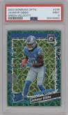 Jahmyr Gibbs from the 2023 Donruss Optic set featuring a Green Velocity parallel graded by PSA and given an overall grade of 9.
