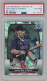 Masataka Yoshida from the 2023 Bowman Chrome Sapphire Edition set featuring a Aqua parallel graded by PSA and given an overall grade of 10.