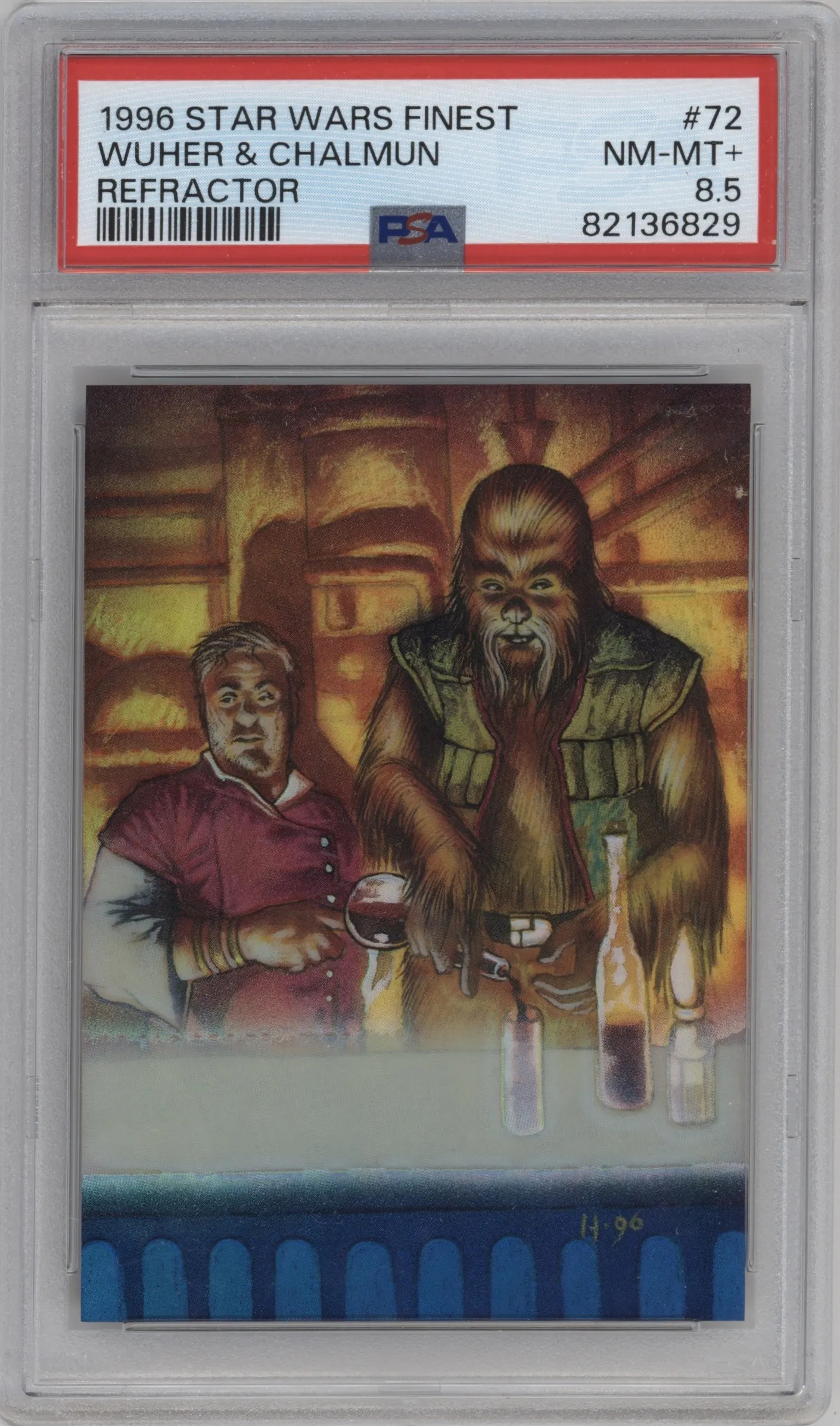 1996 Topps Finest Star Wars Wuher and Chalmun Refractor PSA 8.5