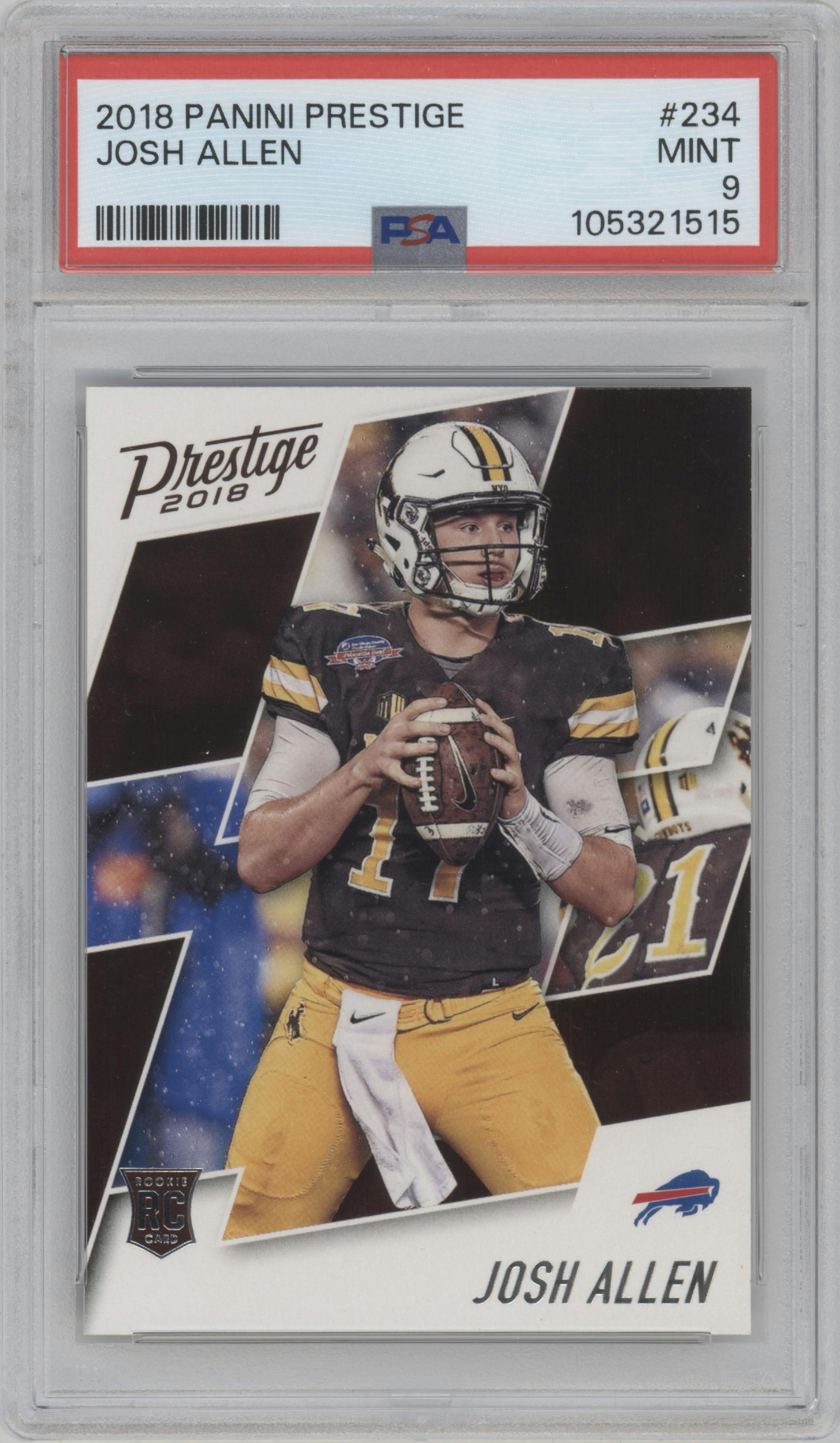 Josh Allen from the 2018 Panini Prestige set graded by PSA and given an overall grade of 9.