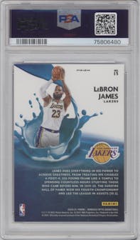 LeBron James from the 2020-21 Panini Donruss Optic set featuring a Purple parallel graded by PSA and given an overall grade of 10.
