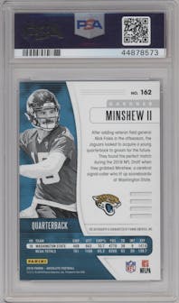 Gardner Minshew II from the 2019 Panini Absolute set featuring a Spectrum Blue parallel graded by PSA and given an overall grade of 10.