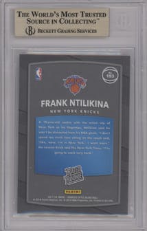Frank Ntilikina from the 2017-18 Panini Donruss Optic set featuring a Shock parallel graded by Beckett and given an overall grade of 9.5.