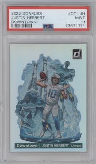Justin Herbert from the 2022 Panini Donruss set graded by PSA and given an overall grade of 9.