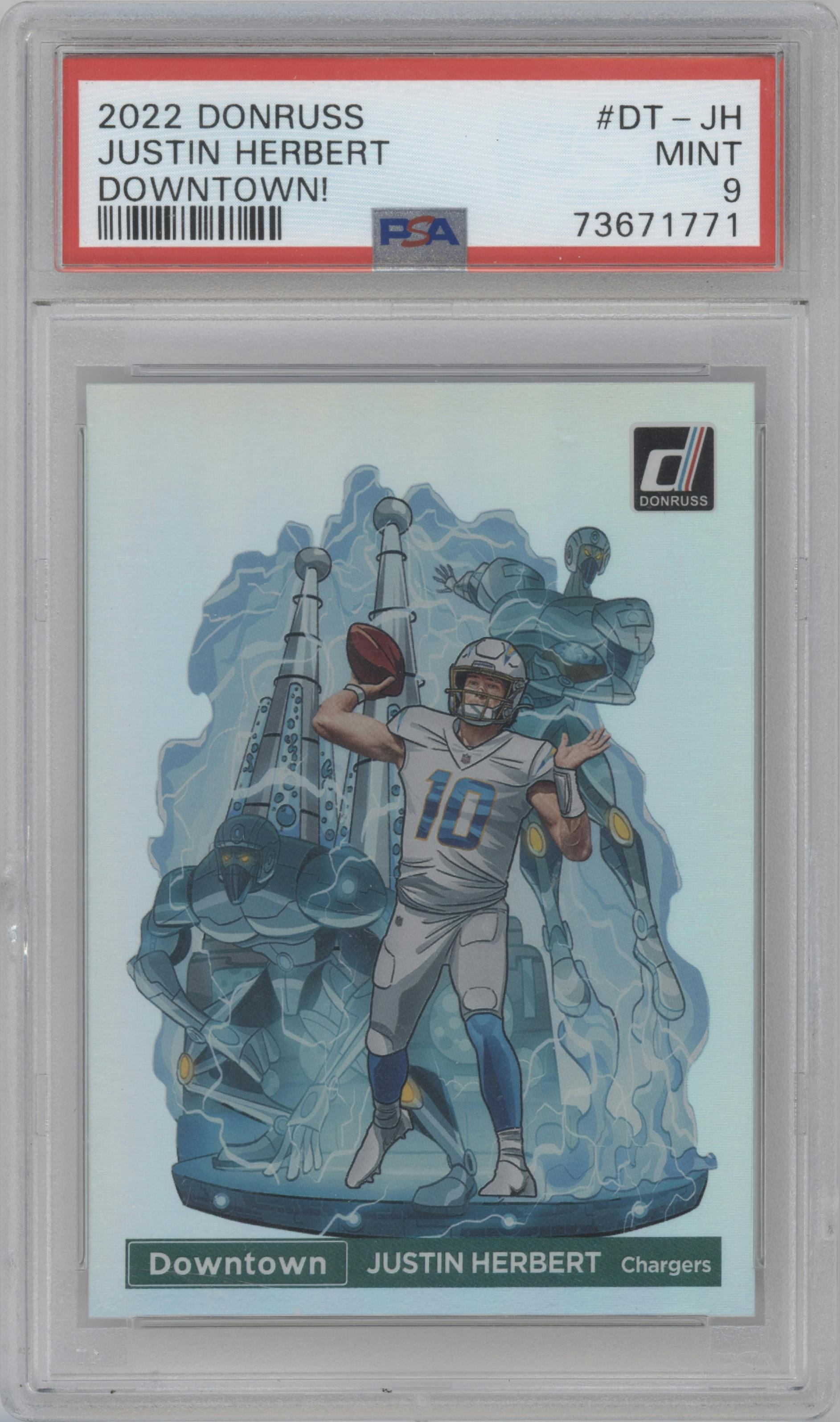Justin Herbert from the 2022 Panini Donruss set graded by PSA and given an overall grade of 9.