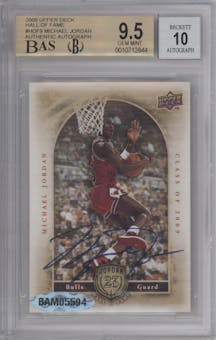 Michael Jordan from the 2009 Upper Deck Michael Jordan Hall Of Fame set graded by Beckett and given an overall grade of 9.5.