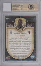 Michael Jordan from the 2009 Upper Deck Michael Jordan Hall Of Fame set graded by Beckett and given an overall grade of 9.5.