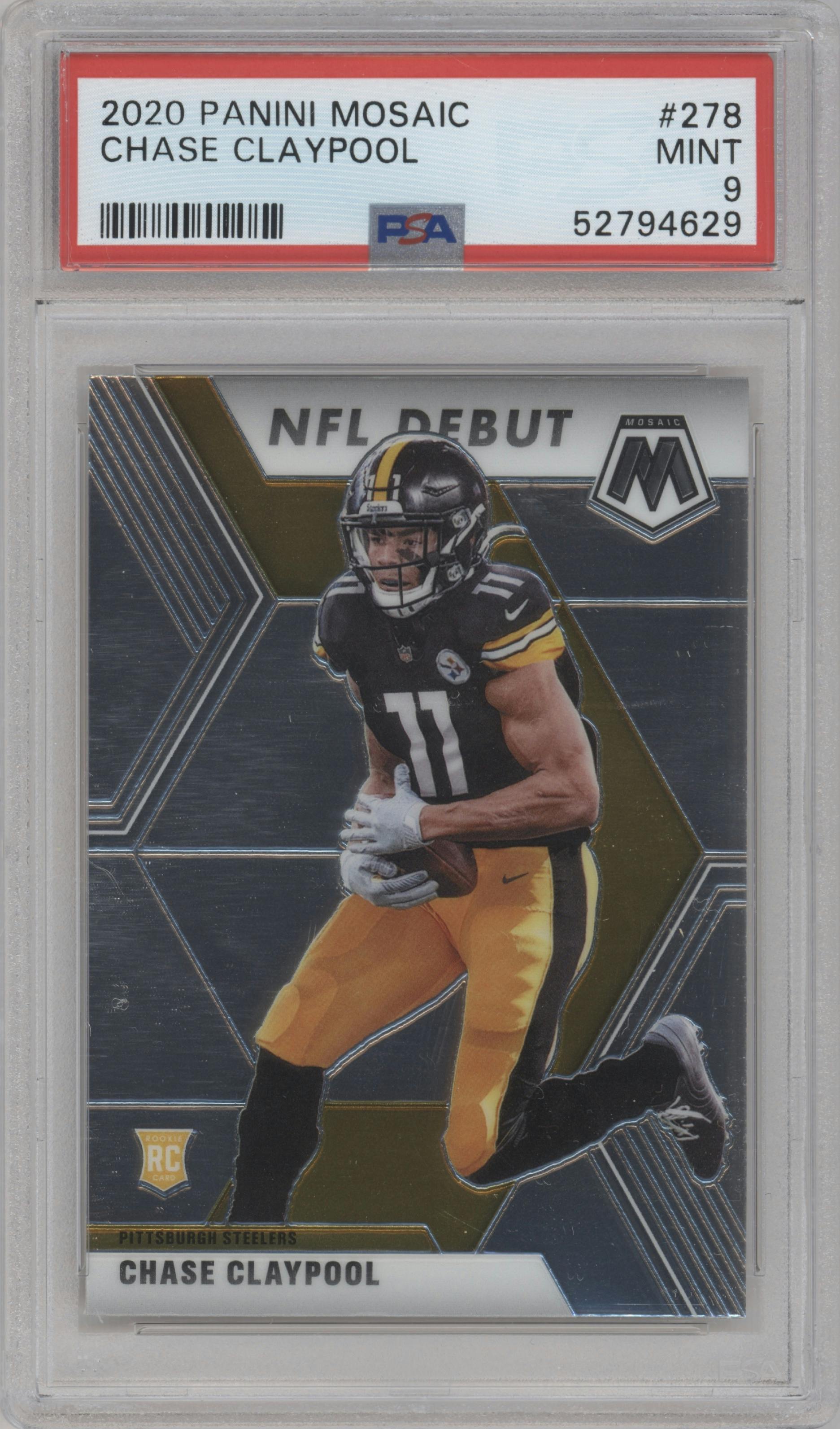 Chase Claypool from the 2020 Panini Mosaic set graded by PSA and given an overall grade of 9.