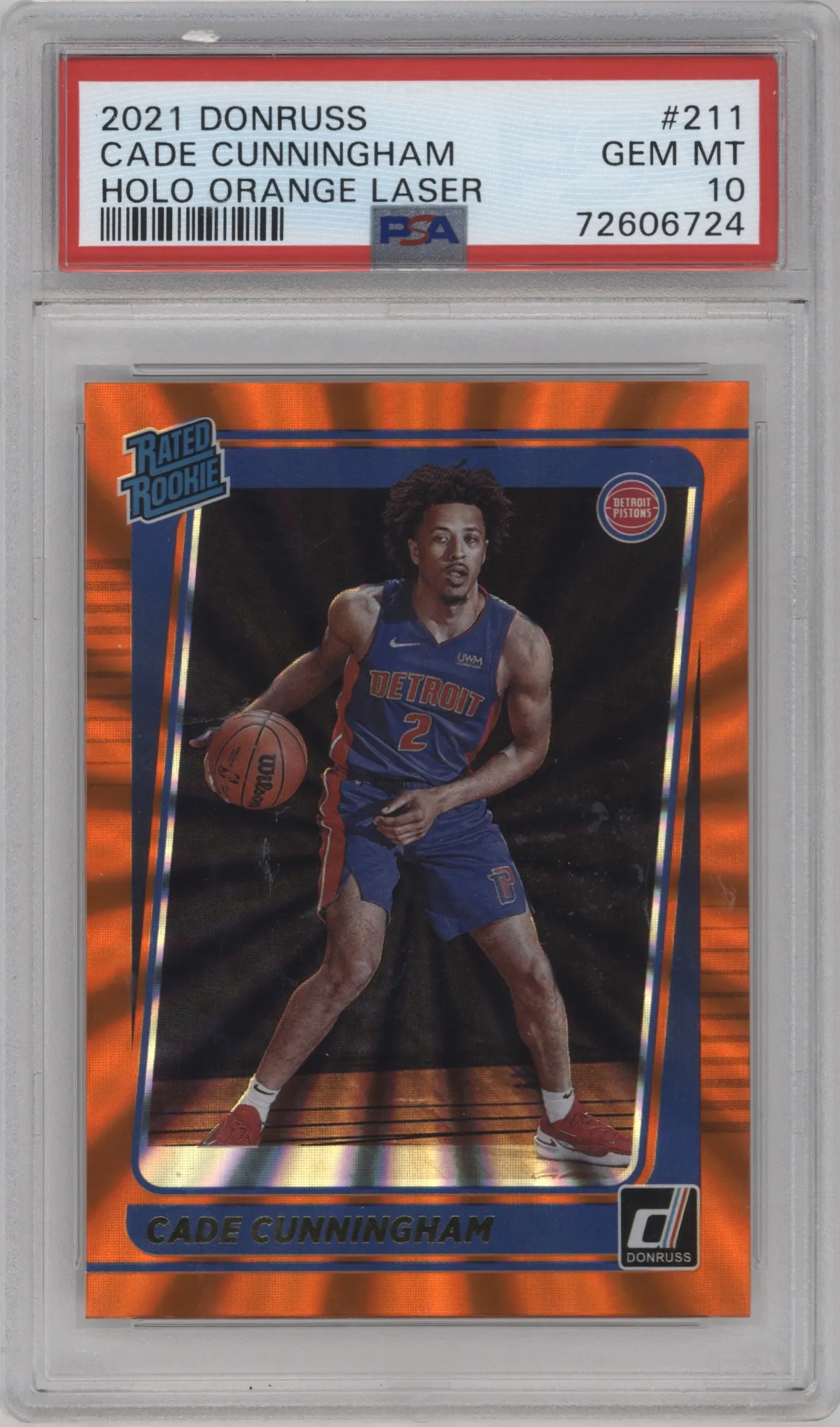 2021 Panini Donruss Rated Rookie Cade Cunningham Orange Holo Laser #211 PSA 10