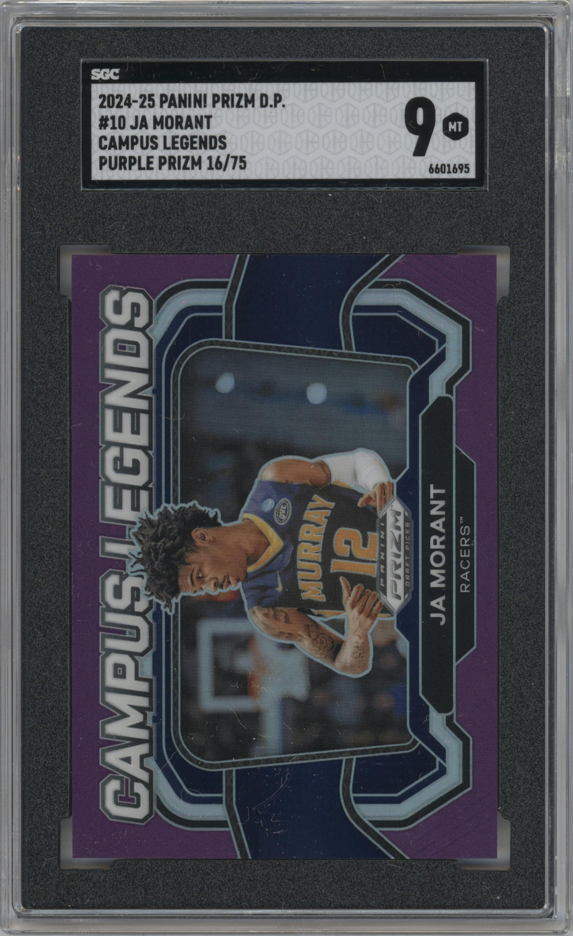Ja Morant from the 2024 Panini Prizm Draft Picks set featuring a Purple Prizm parallel graded by SGC and given an overall grade of 9.