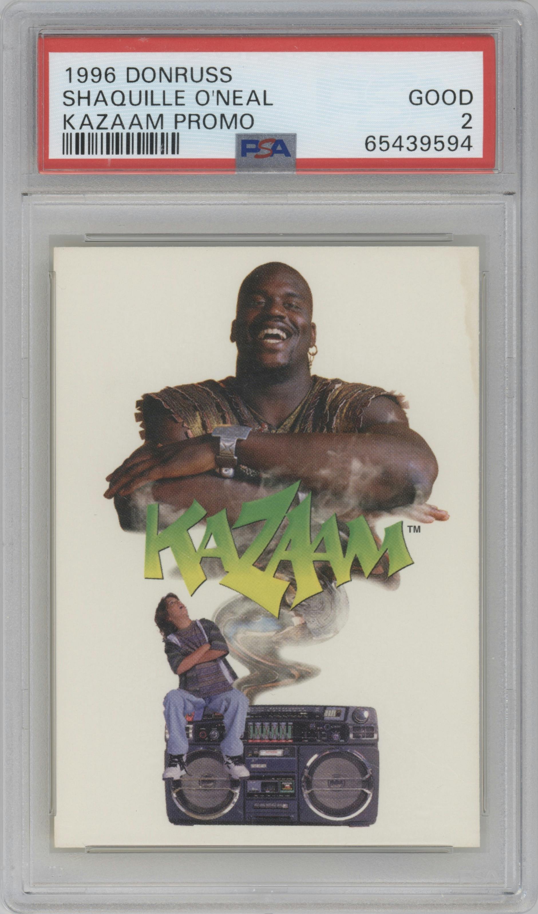 Shaquille O'Neal from the 1996 Donruss Kazaam Movie set graded by PSA and given an overall grade of 2.