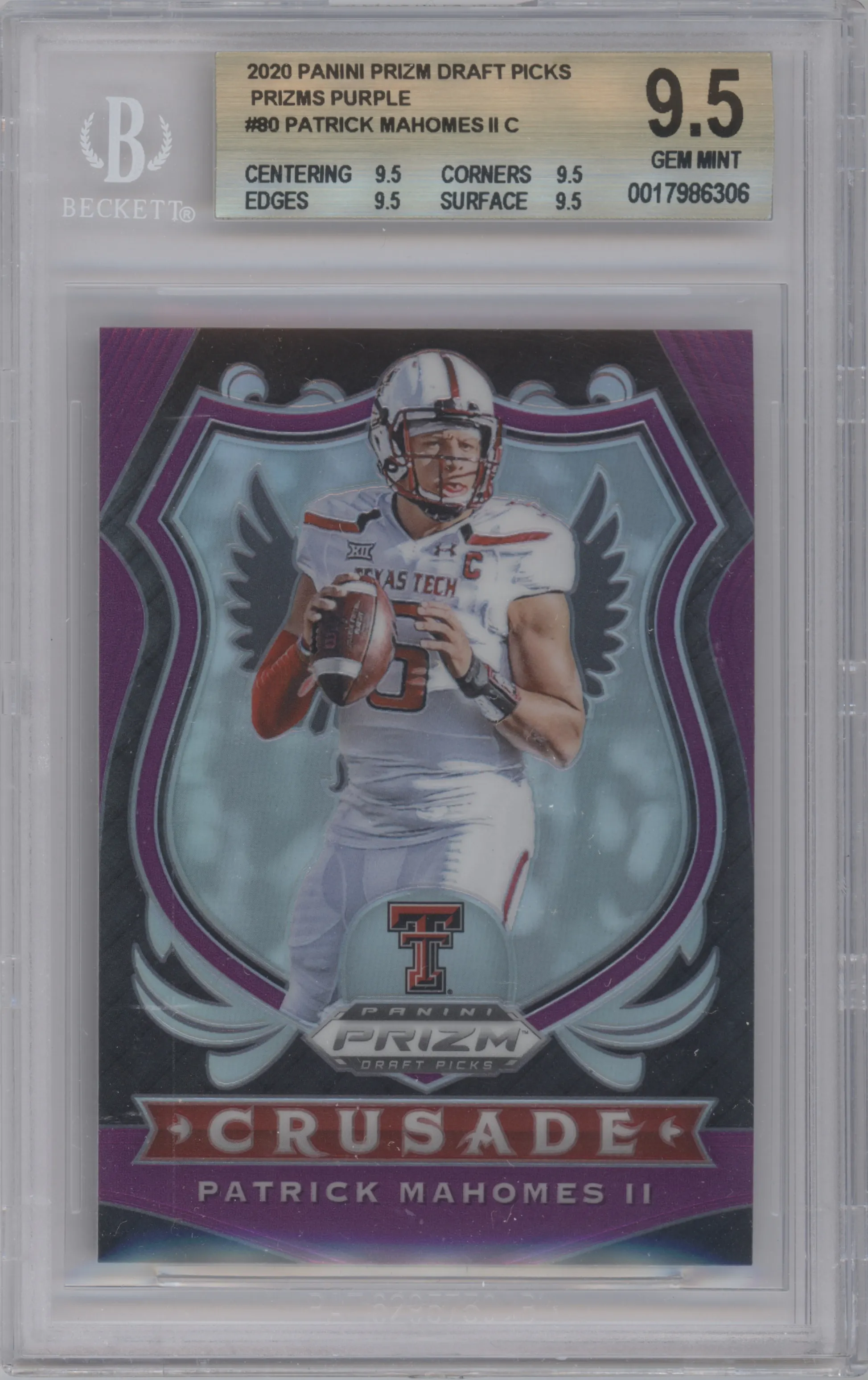 2020 Panini Prizm Draft Picks Patrick Mahomes II Purple Prizm #80 BGS 9.5