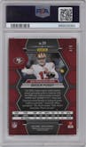 Brock Purdy from the 2023 Panini Mosaic set featuring a Red Wave Mosaic parallel graded by PSA and given an overall grade of 10.