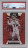 Brock Purdy from the 2023 Panini Mosaic set featuring a Red Wave Mosaic parallel graded by PSA and given an overall grade of 10.