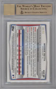 Mookie Betts from the 2014 Bowman set featuring a Gold Refractor parallel graded by Beckett and given an overall grade of 9.5.