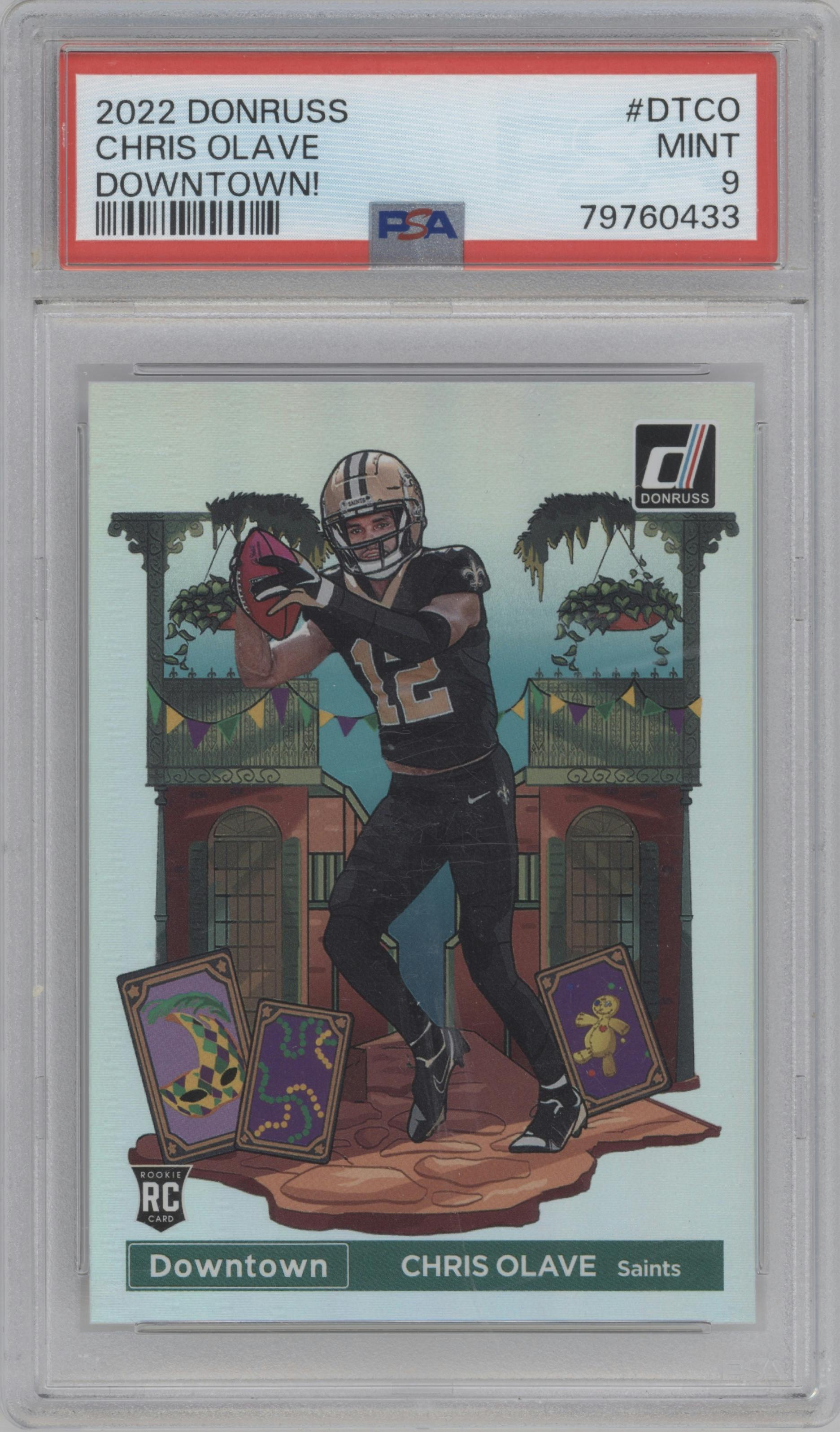 Chris Olave from the 2022 Panini Donruss set graded by PSA and given an overall grade of 9.