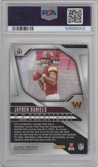 Jayden Daniels from the 2024 Panini Prizm set graded by PSA and given an overall grade of 9.