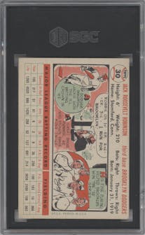 Jackie Robinson from the 1956 Topps set featuring a White Back parallel graded by SGC and given an overall grade of 3.5.