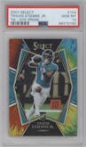 Travis Etienne Jr. from the 2021 Panini Select set featuring a Tie-Dye Prizm parallel graded by PSA and given an overall grade of 10.